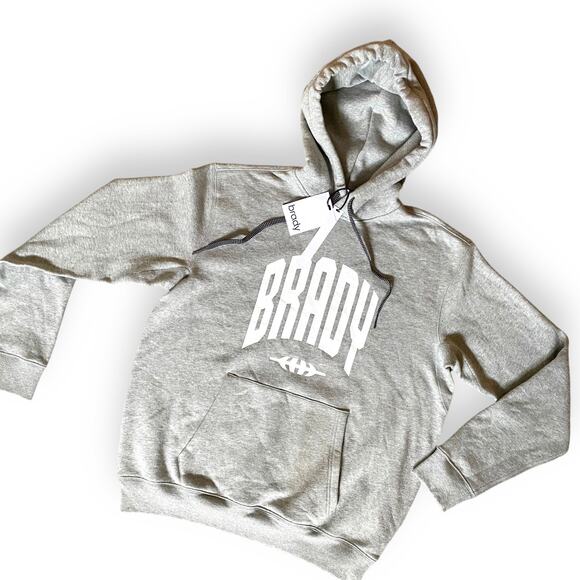 BRADY Men's Varsity Pullover Hoodie Sweatshirt Sz S Gray White Logo Graphic - Picture 1 of 6